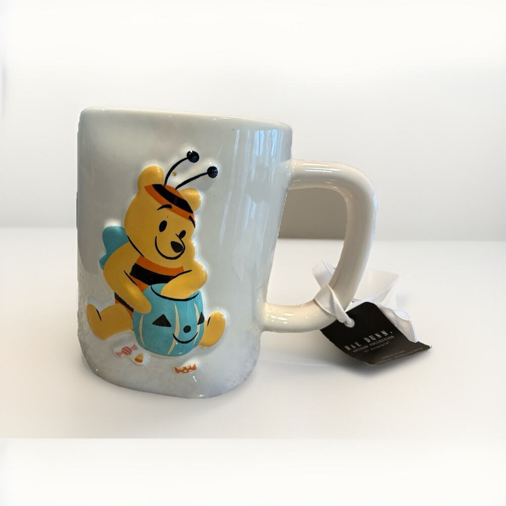 Rae Dunn Disney Pooh Bear Halloween Mug Pumpkin Trick or Treat Double Sided